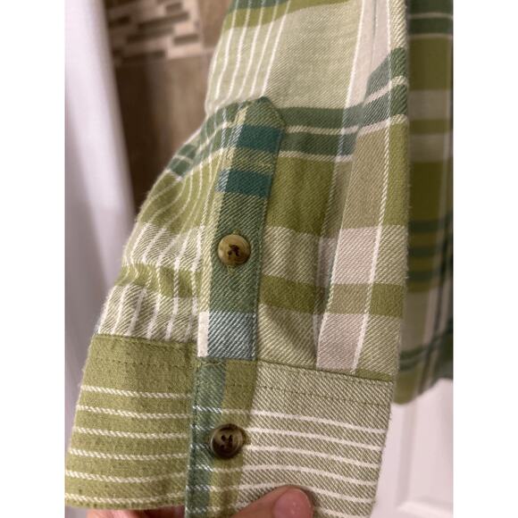 Dip Organic Cotton Green Plaid Lightweight Flannel Button Down Size 1X - Picture 7 of 12